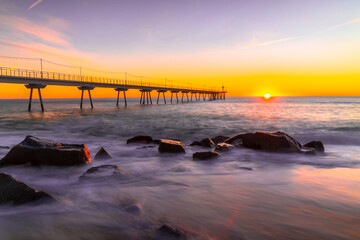 Fototapeta na wymiar Pont del Petroli, Badalona, Spain. captured during sunrise.