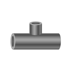 PVC plastic pipe fitting vector icon. 3 way (tee) reducer. Consist of slip socket opening 3 end (solvent weld). Installation part for pipeline, plumbing, drainage, vent, waste, sewage and water supply