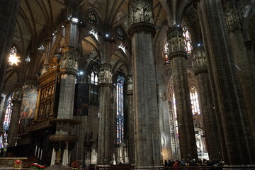 Interior of Milan Cathedral or Milan Duomo aka Duomo di Milano in Italy - ドゥオーモ ミラノ大聖堂 内側 イタリア