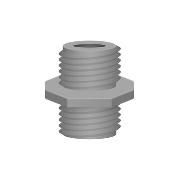Male to male pvc plastic nipple threaded pipe fitting NPT vector icon. Consist screw both side. Part for connection pipe in pipeline system, plumbing, drainage, vent, waste, sewage and water supply.