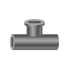 PVC plastic pipe fitting vector icon. 3 way (tee) female. Consist of slip socket opening 2 end (solvent weld) and 1 female thread. Part for pipeline, plumbing, drainage, vent, waste, sewage and water 