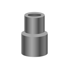 PVC plastic pipe fittings or coupling vector icon. Reducer or increaser type. Part for connection or installation pipe in pipeline system for plumbing, irrigation, drainage, sewage and water supply.
