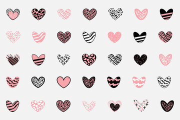 Set of textured hearts in white, pink and black colors with texture by leopard isolated on white. Vector illustration © Olga
