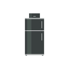 modern stylish black fridge for the left-handers and bread bin on a top of it, created in flat design