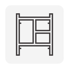 Main frame scaffolding or H-frame vector icon. Item is a construction equipment and component of ringlock scaffolding system. Use as temporary working platform or structure for building construction.