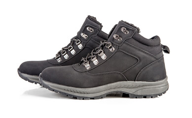 Men's leather trekking boots isolated on whited