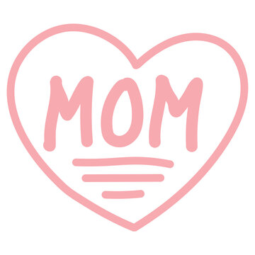 Icon sign I love mom, vector red heart and word mom drawn by the child hand