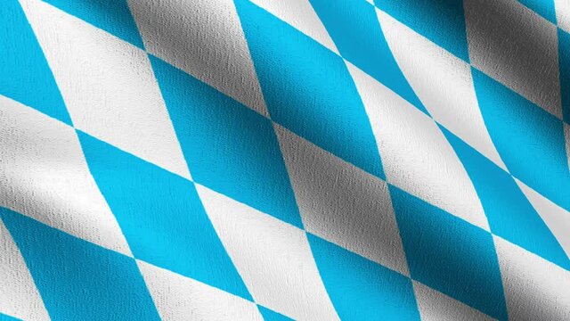 Seamless Loop 4K VDO. Flag of Bavaria, Germany. 3D rendering illustration of waving sign symbol.