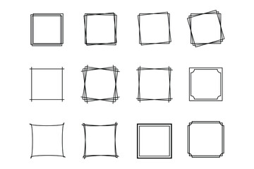 Square Frame, Monogram Double Wedding Geometric Frame Vector Set