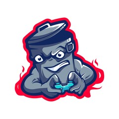 Trash can cartoon mascot logo design vector with transparent background