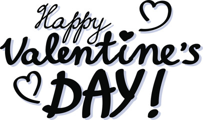 Black text Happy Valentine's Day with shadows isolated on white background