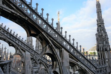 Roof top of Milan Cathedral or Milan Duomo aka Duomo di Milano in Italy - ドゥオーモ ミラノ大聖堂 屋上 イタリア