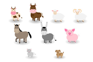 Set of cute farm animals isolated on white background. Vector illustration design pattern