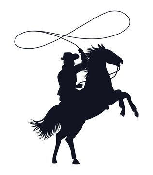 cowboy figure silhouette in horse lassoing character