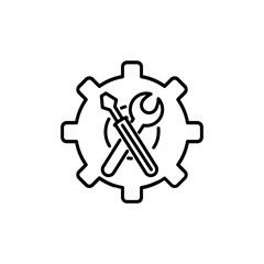 Mechanical wheel and tools icon vector illustration. Service and installation icon isolated on white background.