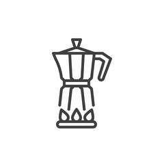 Coffee pot on gas stove line icon. linear style sign for mobile concept and web design. Mocha coffee brewing outline vector icon. Symbol, logo illustration. Vector graphics