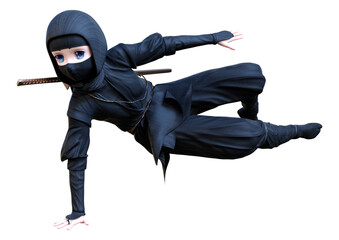 3D Rendering Cartoon Ninja Boy on White © photosvac