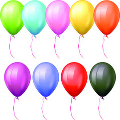 Set of colorful realistic balloons on a white background
