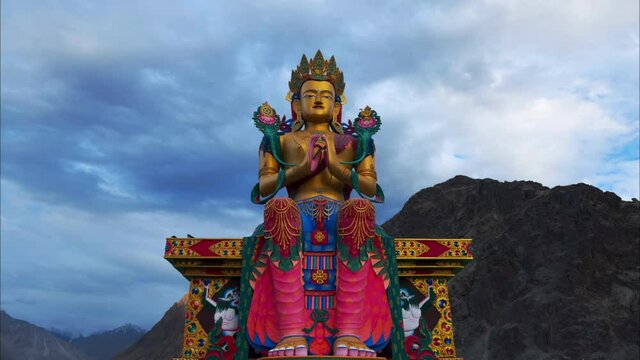 Timelapse footage of the famous 32 metres tall Maitreya Buddha Statue in Ladakh region of India. The idea behind the construction of Maitreya Buddha is to promote peace and protection in the region.