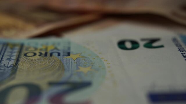 Euro banknotes, money texture moving slowly, Europe economy, finance concept