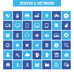 Trendy flat design big Server and Network icons set
