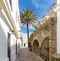 narrow cobblestone  street in the historic old center of Vejer de la Frontera