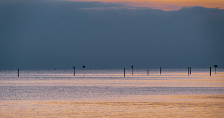 D, Bodensee, Abendstimmung in der Schachener Bucht mit Seezeichen