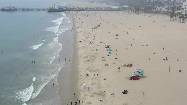 Flying Towards and Over Ferris Wheel in Santa Monica Pier California