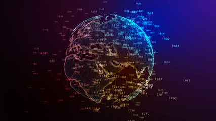 Earth Globe with Light Effect. Global International Connectivity Background. 3D illustration.