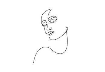 Abstract woman face, one line drawing. Continuous line portrait for print, cards, posters in minimalist style. Modern vector illustration