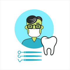 illustration of a cartoon dentist and tooth.
