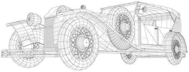 Retro-Auto-Illustrationsvektor. Oldtimer Wire-Frame-Linie isoliert. Vektordarstellung von 3d. © mirexon