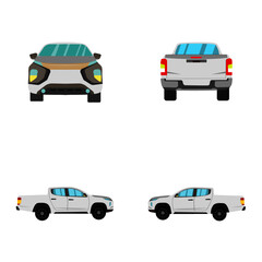 set of white double cab pickup truck on white background