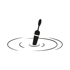 Vector fishing float underwater with ripples. Black silhouette bobber icon isolated on white background. © sumkinn