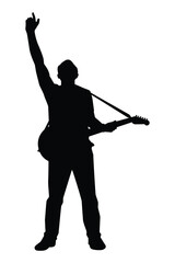 Naklejka premium Musician with guitar in concert silhouette vector on white background