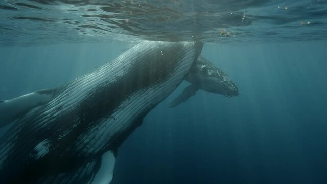 Humpback whales  in the clear water of the south pacific around the island of Tahiti