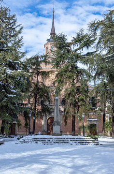 bernardas square after a snowfall with the convent of saint bernard in the background on a sunny day
