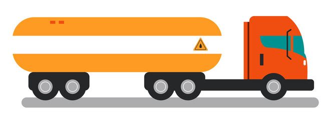Truck with oil sign, petrol tank trailer. Flat design illustration. Vector