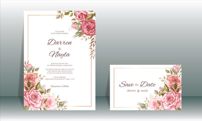 Beautiful wedding invitation card with floral design