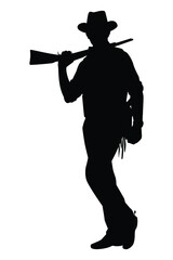 Cowboy with his weapon silhouette vector on white background