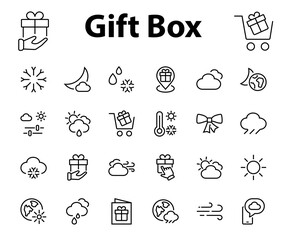 Fototapeta premium WEATHER set of icons, icons such as weather forecast and clouds, wind, rain, snow, weather settings and sunny weather and much more. Editable stroke, simple vector lines