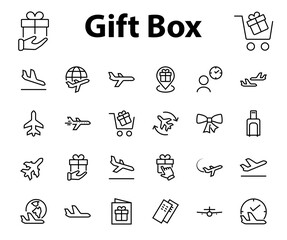 A simple set of airport related vector line icons. Contains badges such as departure, boarding, waiting time, boarding, find a place to travel tickets, and much more. Editable stroke. 48x48 pixels