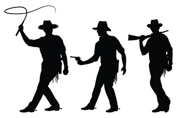 Set of cowboy with his weapon silhouette vector on white background