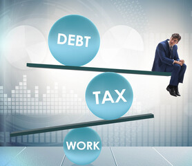Businessman in debt and tax business concept