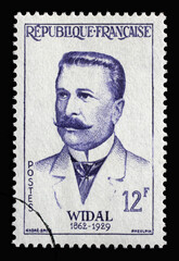 Stamp printed in the France shows Widal Fernand (1862-1929), circa 1958