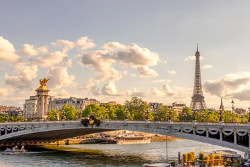 Papier Peint photo Pont Alexandre III Alexander III Bridge and Eiffel Tower on a Sunny Summer Day