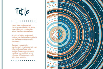 Cover in ethnic style. Can be used for cover, postcard, flyer, banner. Mandala circles, geometric ornament.