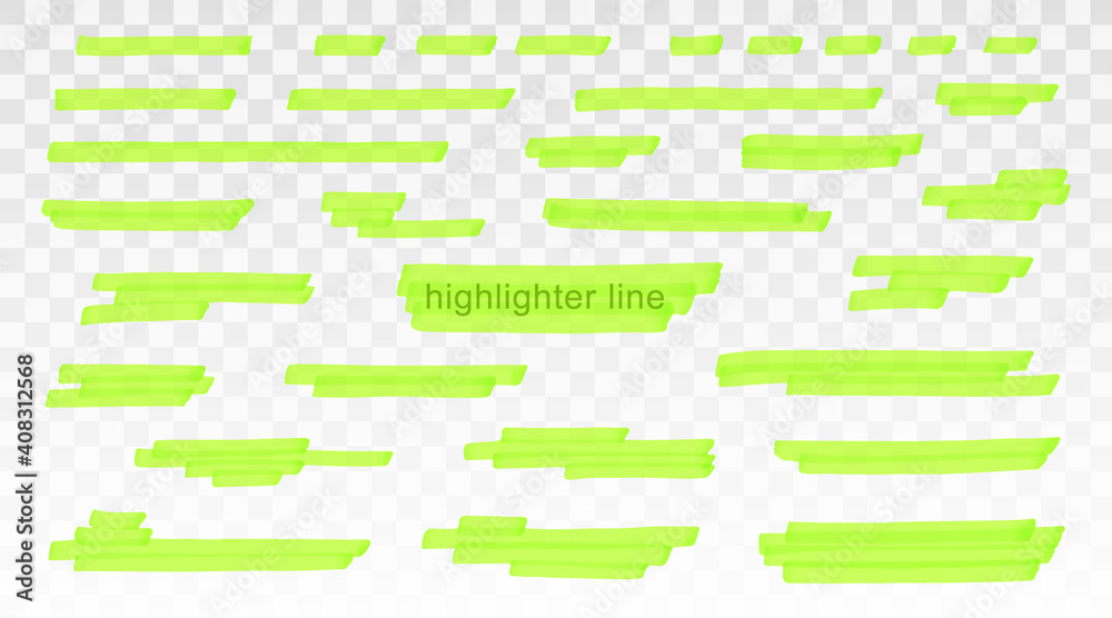 Fototapete green highlighter lines set isolated on transparent background. marker pen highlight underline strok