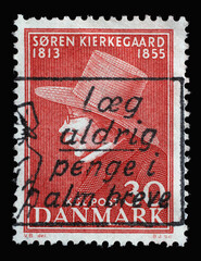 Stamp printed in Denmark shows Soren Kierkegaard, circa 1955