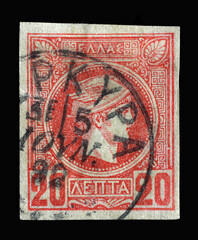 Stamp printed in Greece shows God Hermes, circa 1898
